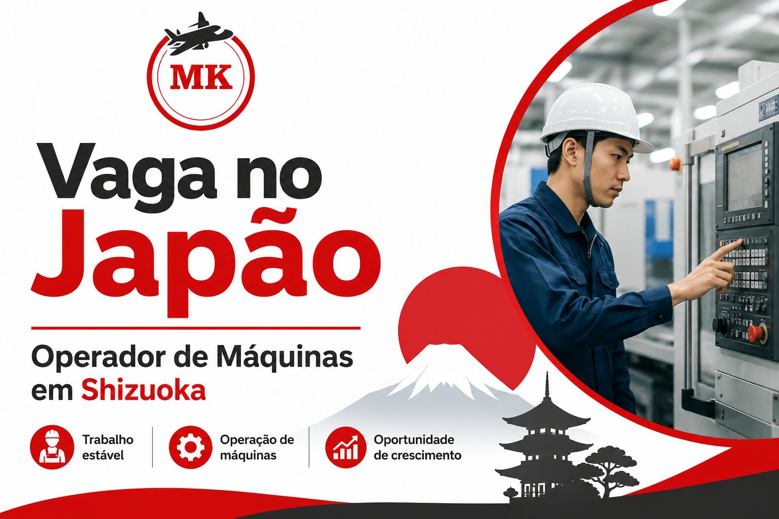 Vaga no Japão Operador de Máquinas Shizuoka Iwata Hamamatsu ¥1.330/h