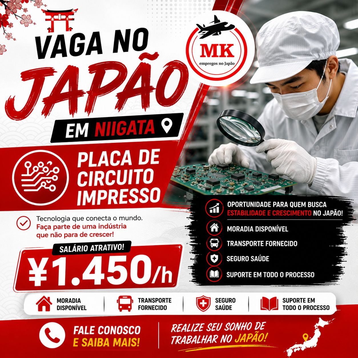 Vaga no Japão – Placa de Circuito Impresso em Niigata ¥1.450/h