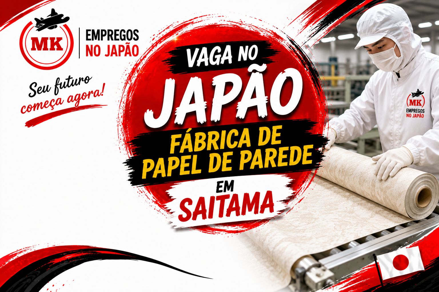 Vaga no Japão – Fábrica de Papel de Parede em Saitama