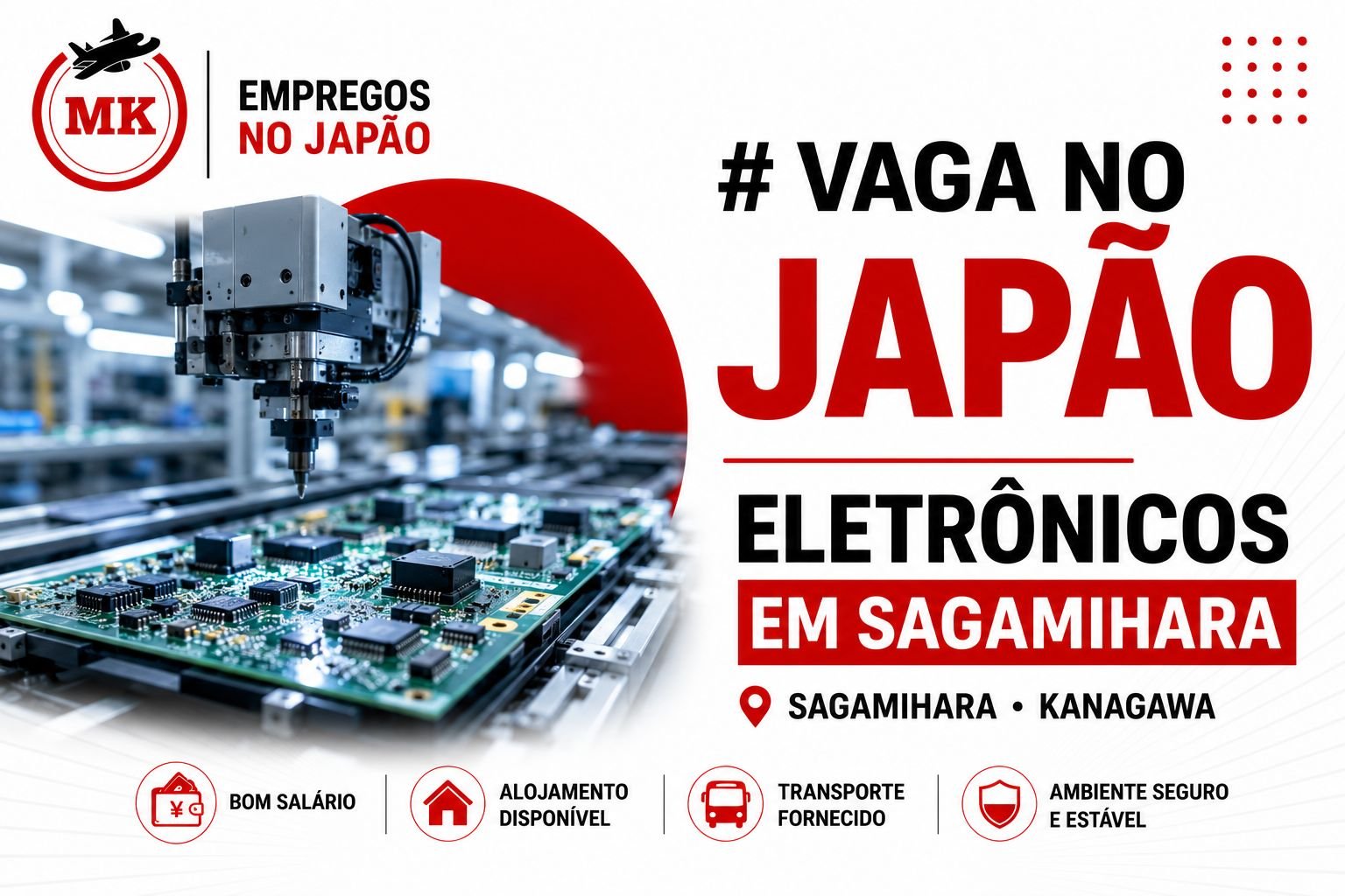 Vaga no Japão – Eletrônicos em Sagamihara ¥1.550/h